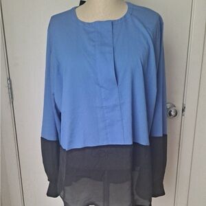 Eloquii Blue and black Blouse with Mandarin Collar